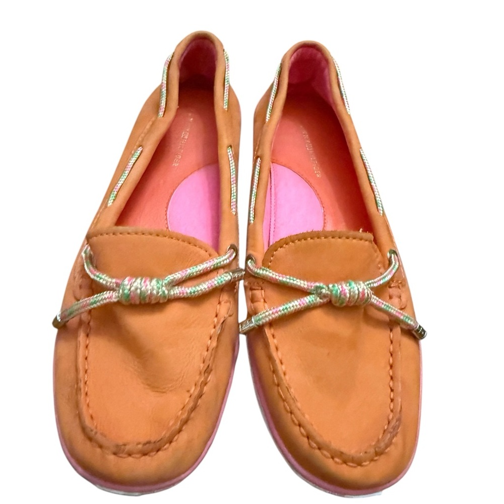 Tommy Hilfiger Women Orange Pink Loafers Flat Slip on Shoes 9